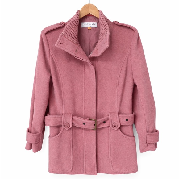 🌸 Guy Laroche Femme Wool & Angora Jacket – Belted Pink Coat Sz 38 - Picture 3 of 8